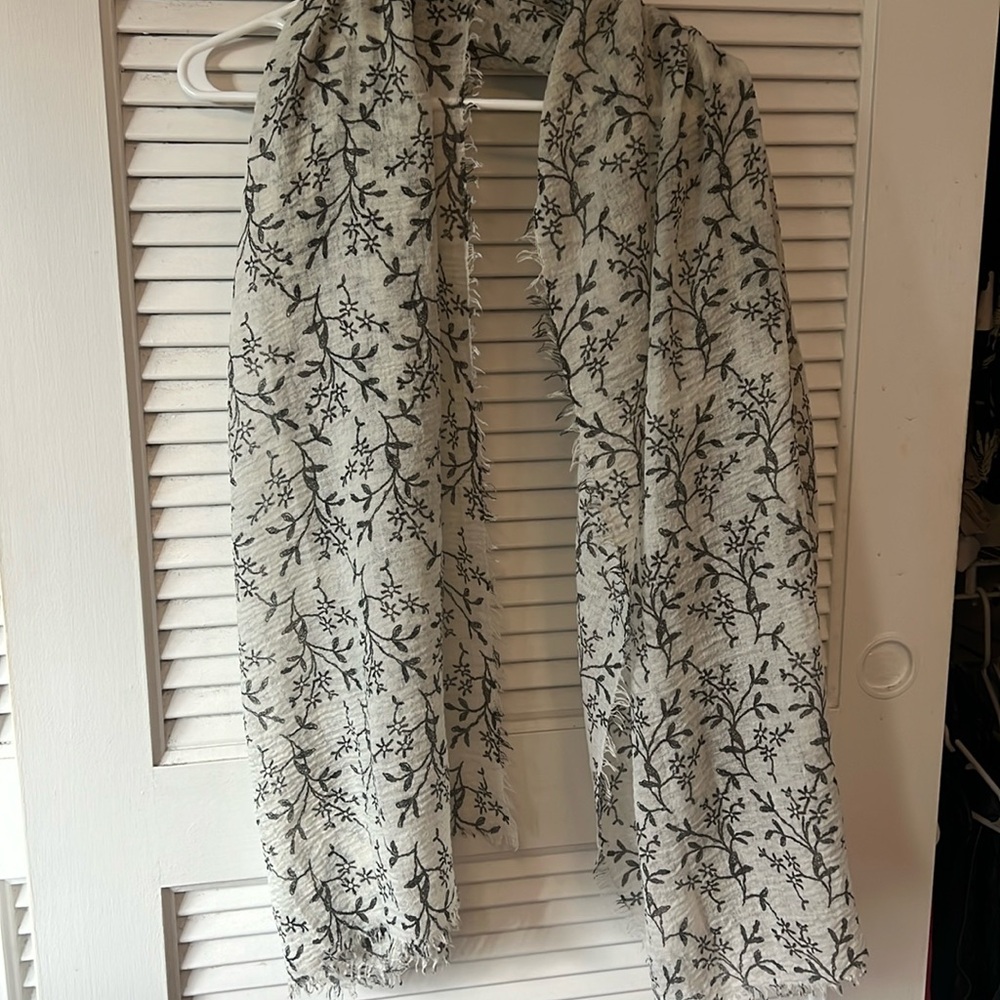 Cream and black lightweight scarf / wrap